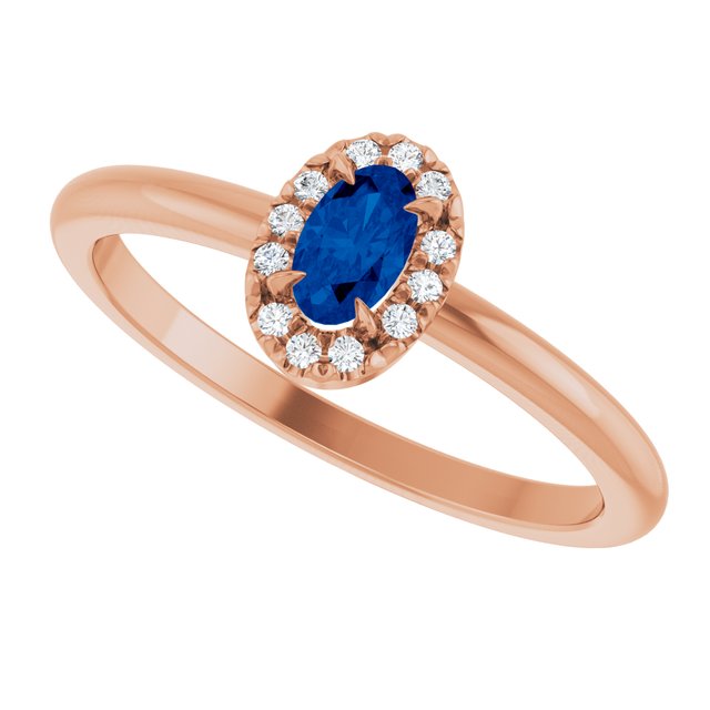 Oval Lab-Grown Blue Sapphire & Diamond Halo Ring in Rose Gold