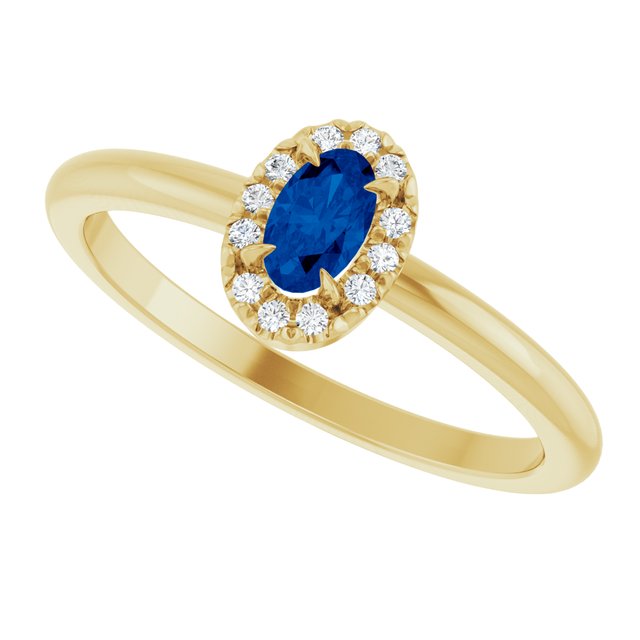 Oval Lab-Grown Blue Sapphire & Diamond Halo Ring in Yellow Gold