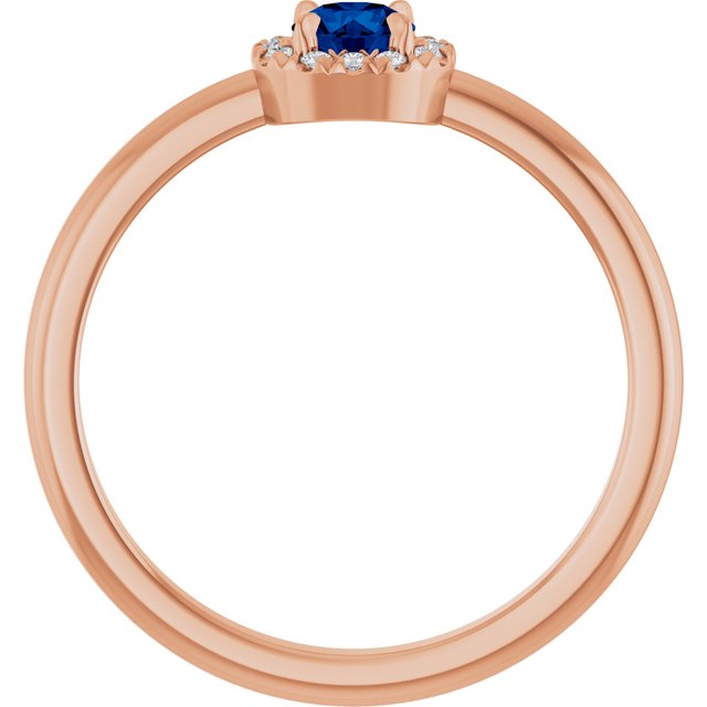 Round Blue Sapphire Halo Ring with Diamond Accents in Gold