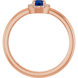 Round Blue Sapphire Halo Ring with Diamond Accents in Gold