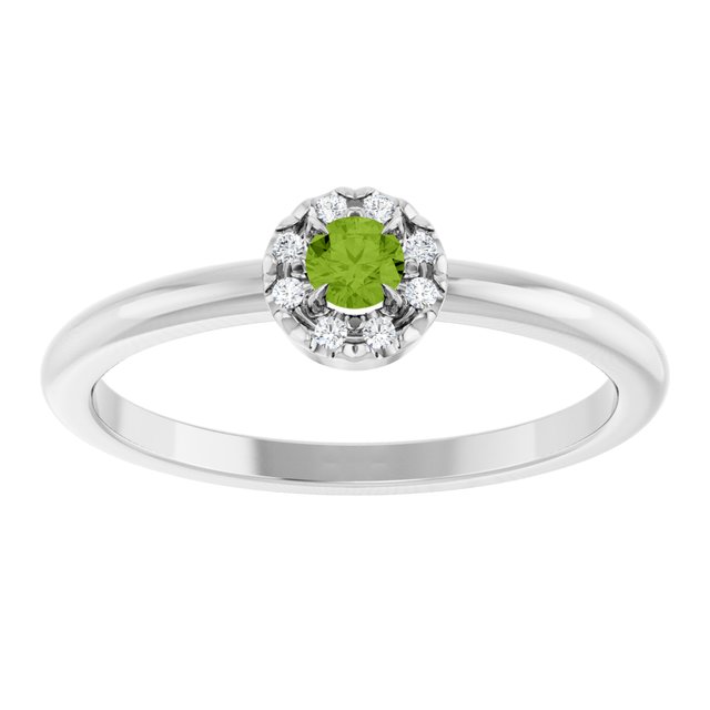 Round Peridot Halo Ring with Diamond Accents in Gold