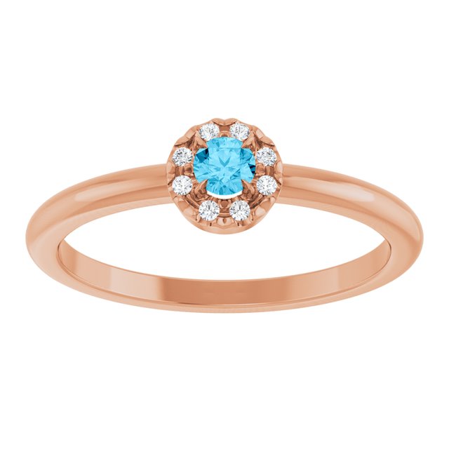 Round Aquamarine Halo Ring with Diamond Accents in Gold