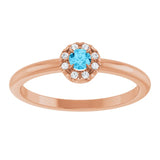 Round Aquamarine Halo Ring with Diamond Accents in Gold