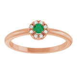 Round Emerald Halo Ring with Diamond Accents in Gold and Platinum