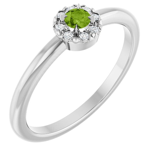 Round Peridot Halo Ring with Diamond Accents in Gold