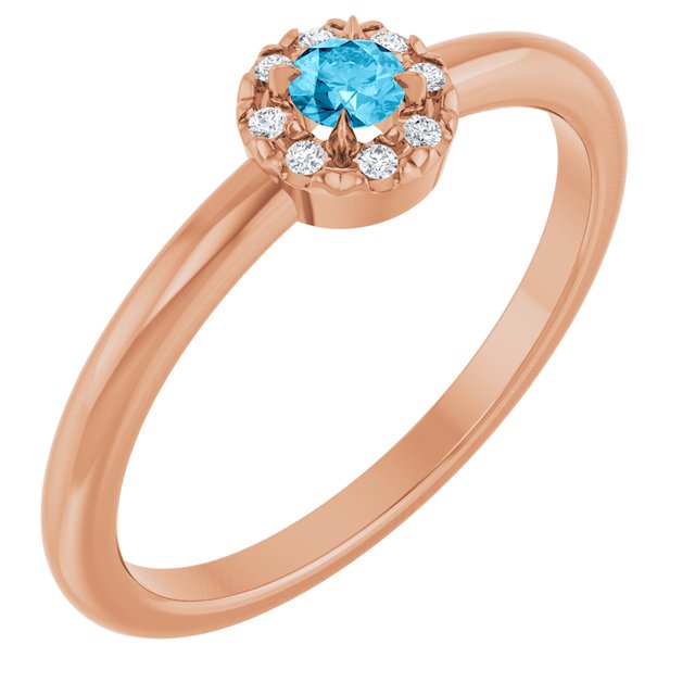 Round Aquamarine Halo Ring with Diamond Accents in Gold
