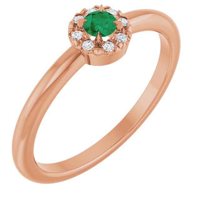 Round Emerald Halo Ring with Diamond Accents in Gold and Platinum