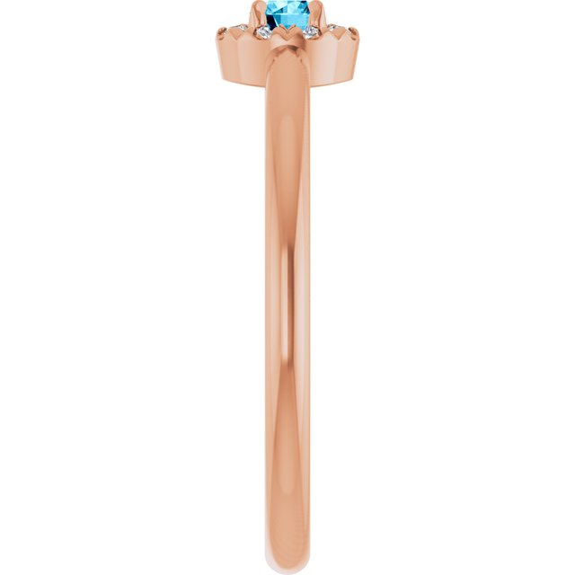 Round Aquamarine Halo Ring with Diamond Accents in Gold