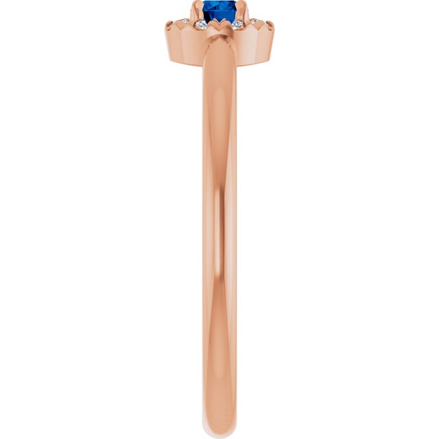 Round Blue Sapphire Halo Ring with Diamond Accents in Gold