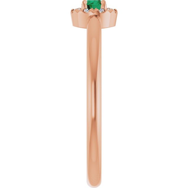 Round Emerald Halo Ring with Diamond Accents in Gold and Platinum