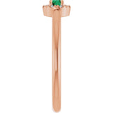 Round Emerald Halo Ring with Diamond Accents in Gold and Platinum