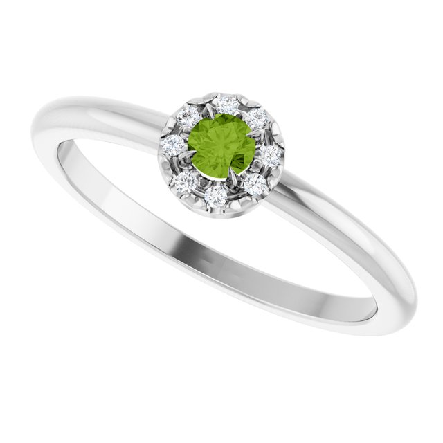Round Peridot Halo Ring with Diamond Accents in Gold