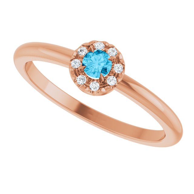 Round Aquamarine Halo Ring with Diamond Accents in Gold
