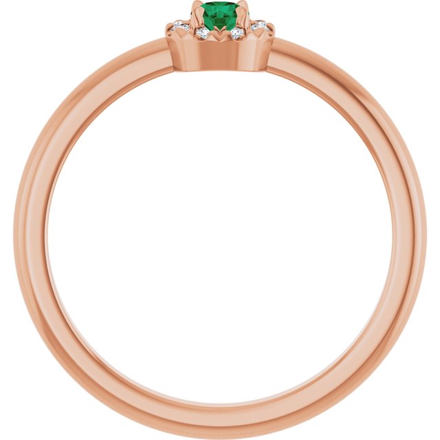 Round Emerald Halo Ring with Diamond Accents in Gold and Platinum