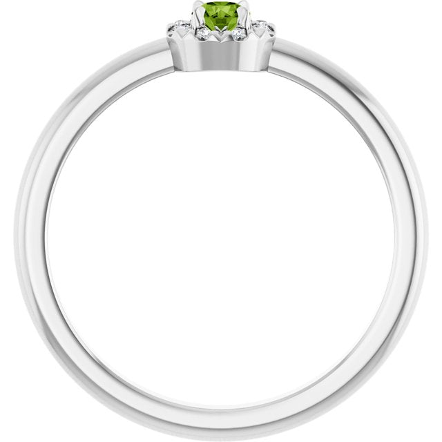Round Peridot Halo Ring with Diamond Accents in Gold