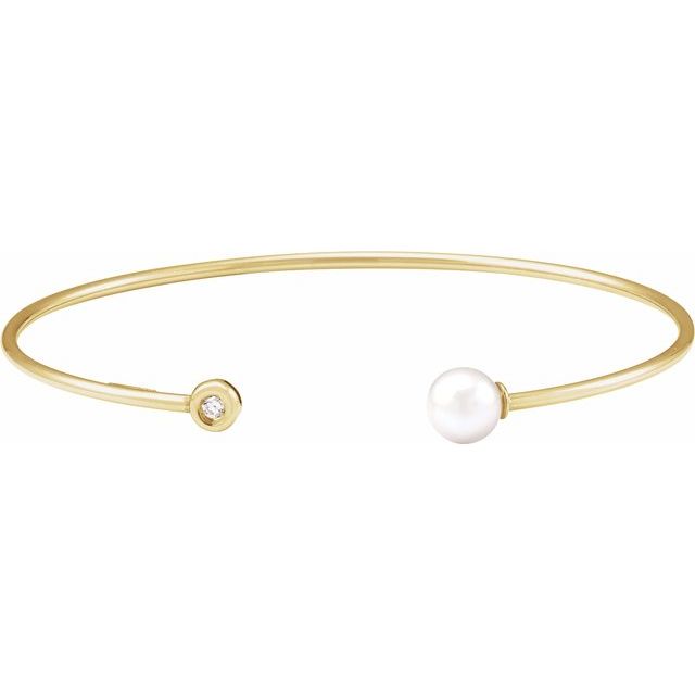 Pearl Cultured Freshwater Pearl & Natural Diamond Accented Pearl Cuff Bracelet In Gold & Platinum