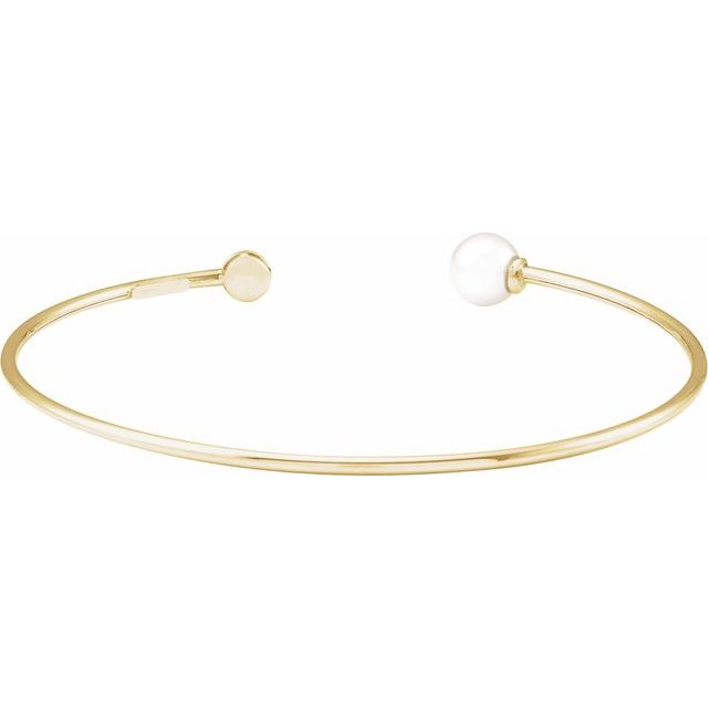 Pearl Cultured Freshwater Pearl & Natural Diamond Accented Pearl Cuff Bracelet In Gold & Platinum