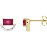 Ruby & Diamond Baguette Stud Earrings in Gold and Platinum