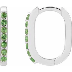 Tsavorite Garnet Round Hoop Earrings in Gold and Platinum