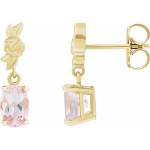 Pink Morganite Oval Floral Stud Earrings in Gold and Platinum