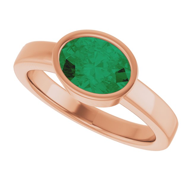 Oval Lab-Grown Emerald Solitaire Ring in Gold and Platinum