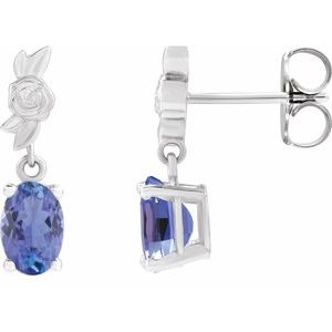 Tanzanite Oval Floral Stud Earrings in Gold and Platinum