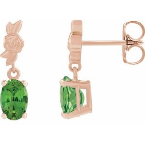 Green Tourmaline Oval Floral Stud Earrings in Gold and Platinum