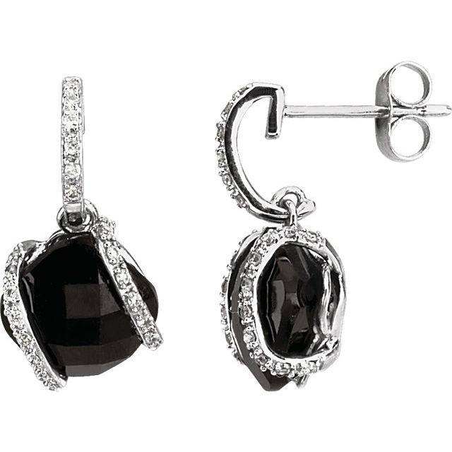 Black Onyx & Diamond Cushion Stud Earrings in Gold and Platinum
