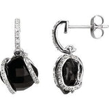 Black Onyx & Diamond Cushion Stud Earrings in Gold and Platinum