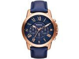 Fossil Grant Men’s Chronograph Watch – Blue Dial, Brown Leather Strap