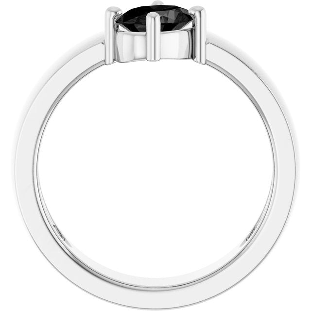 Oval Black Onyx Solitaire Ring in White Gold