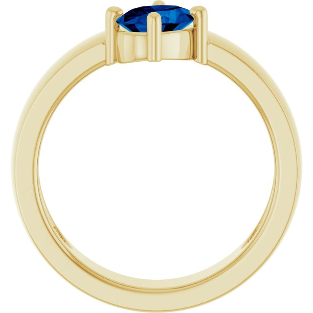 Oval Lab-Grown Blue Sapphire Solitaire Ring in Yellow Gold