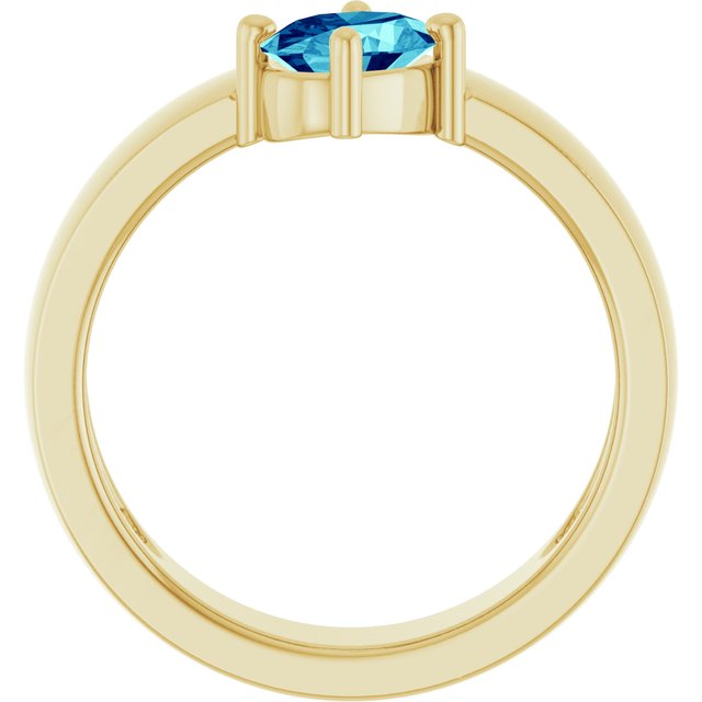 Oval Blue Zircon Solitaire Ring in Yellow Gold