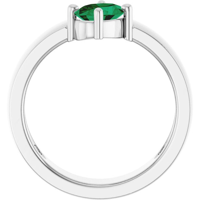 Oval Lab-Grown Emerald Solitaire Ring in White Gold