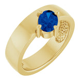 Oval Lab-Grown Blue Sapphire Solitaire Ring in Yellow Gold
