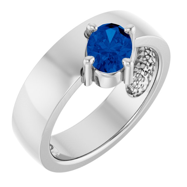 Oval Lab-Grown Blue Sapphire Solitaire Ring in White Gold