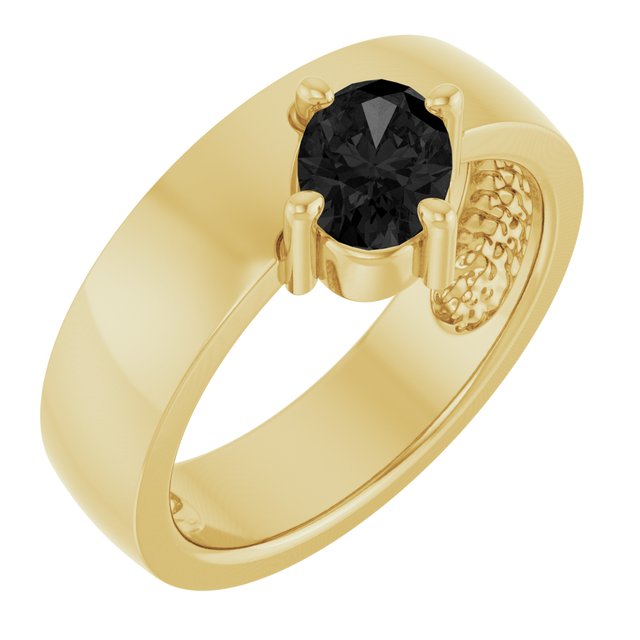 Oval Black Onyx Solitaire Ring in Yellow Gold