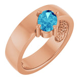 Oval Blue Zircon Solitaire Ring in Rose Gold