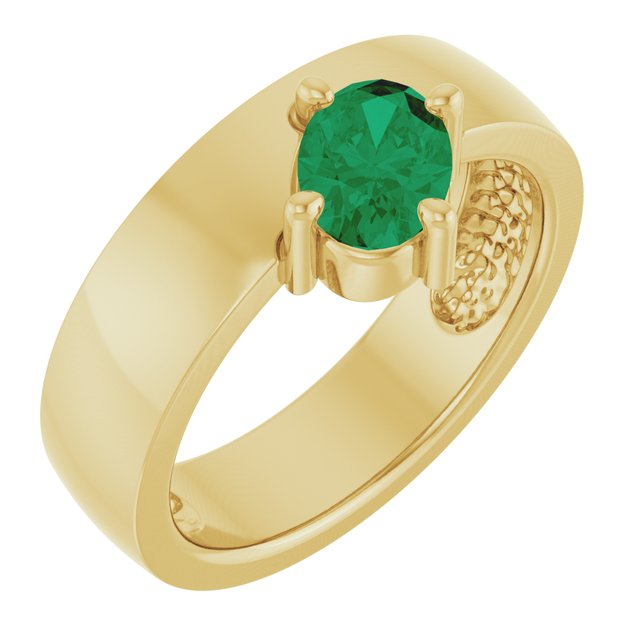 Oval Lab-Grown Emerald Solitaire Ring in Yellow Gold