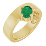 Oval Lab-Grown Emerald Solitaire Ring in Yellow Gold