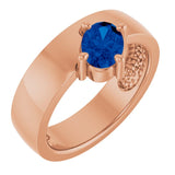 Oval Lab-Grown Blue Sapphire Solitaire Ring in Gold and Platinum