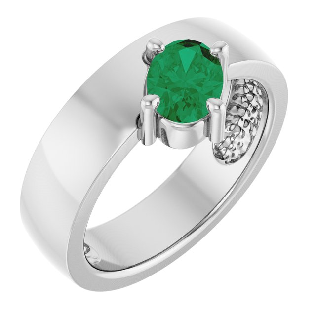 Oval Lab-Grown Emerald Solitaire Ring in White Gold