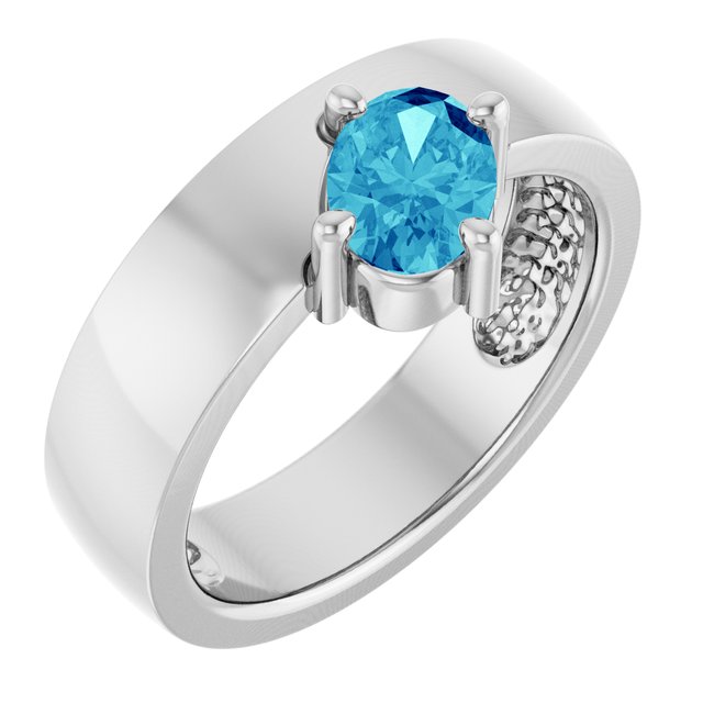 Oval Blue Zircon Solitaire Ring in Platinum