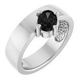Oval Black Onyx Solitaire Ring in Platinum