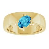 Oval Blue Zircon Solitaire Ring in Yellow Gold