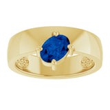 Oval Lab-Grown Blue Sapphire Solitaire Ring in Yellow Gold