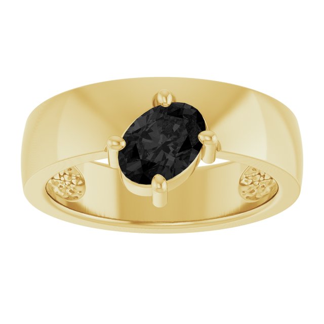 Oval Black Onyx Solitaire Ring in Yellow Gold