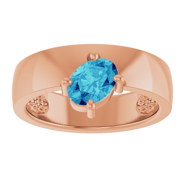 Oval Blue Zircon Solitaire Ring in Rose Gold