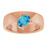 Oval Blue Zircon Solitaire Ring in Rose Gold