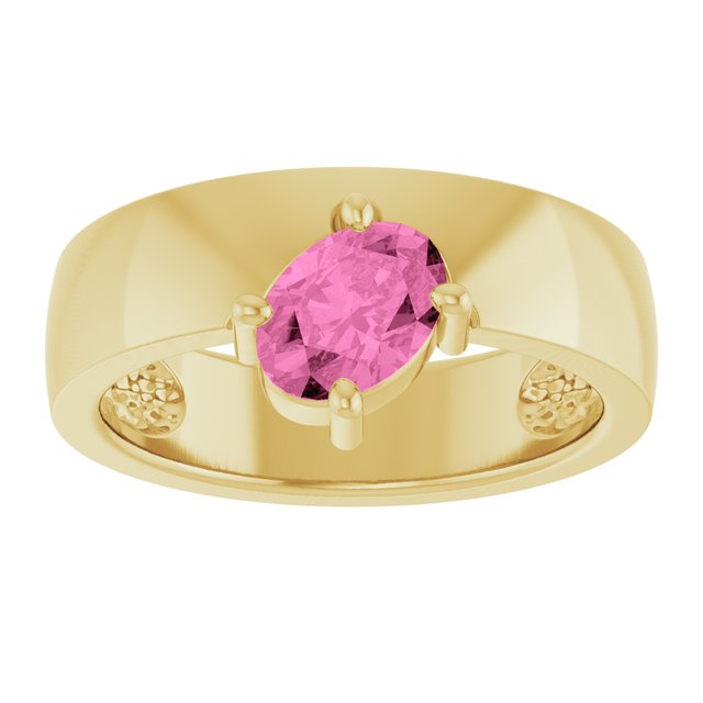 Oval Lab-Grown Pink Sapphire Solitaire Ring in Yellow Gold